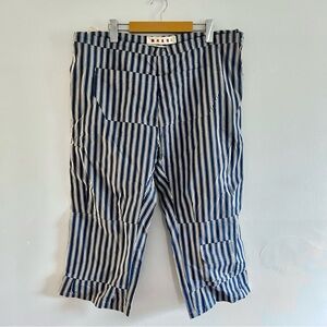 Marni Navy and White Striped Capri Trousers